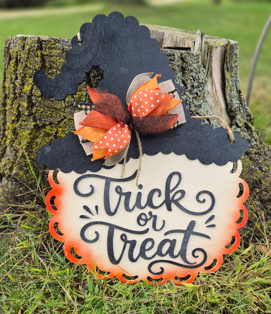 Hand-Painted "Trick or Treat" Witch Hat Door Hanger