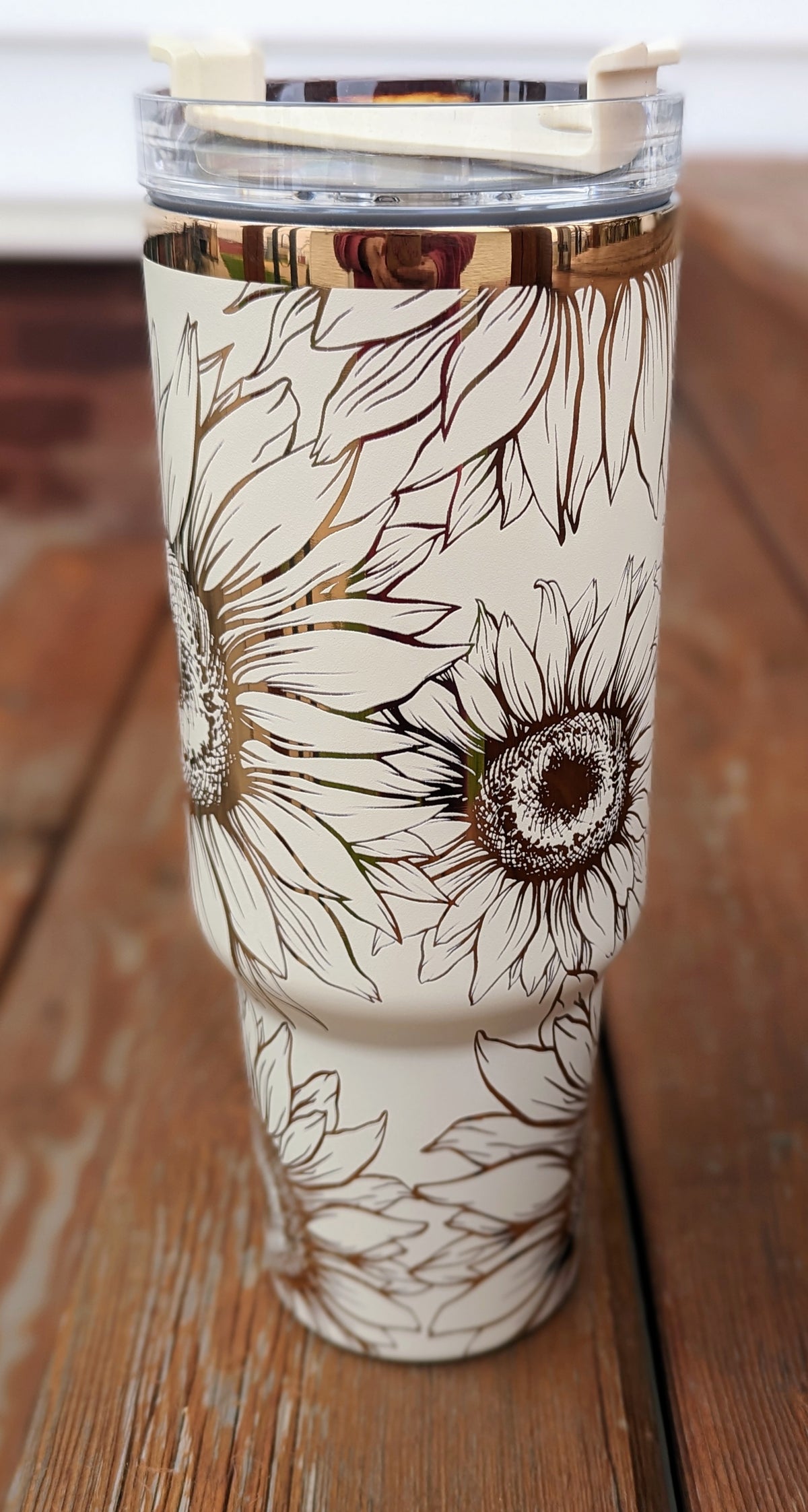 Cream and copper 40oz Sunflower Tumbler