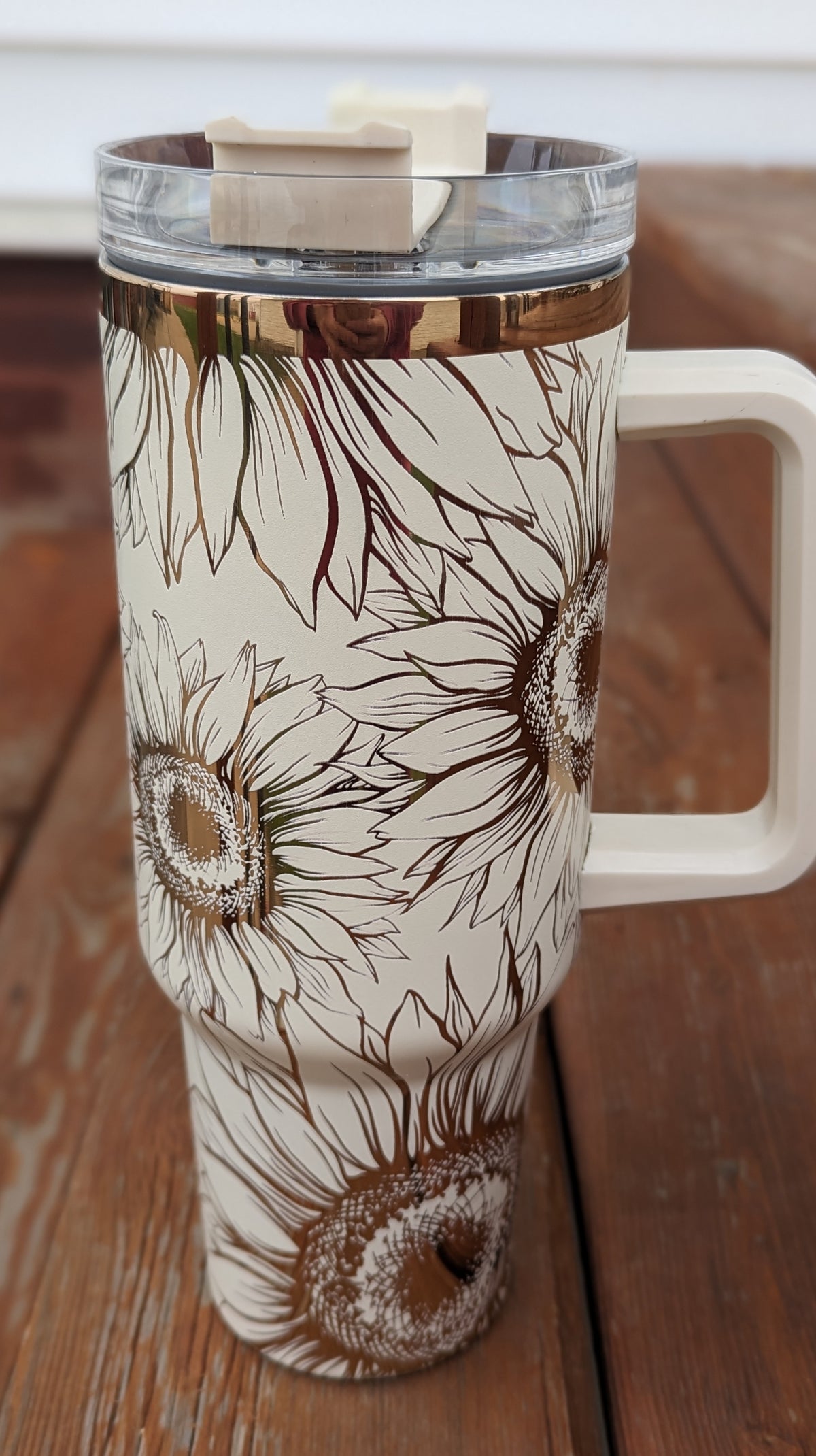 Cream and copper 40oz Sunflower Tumbler