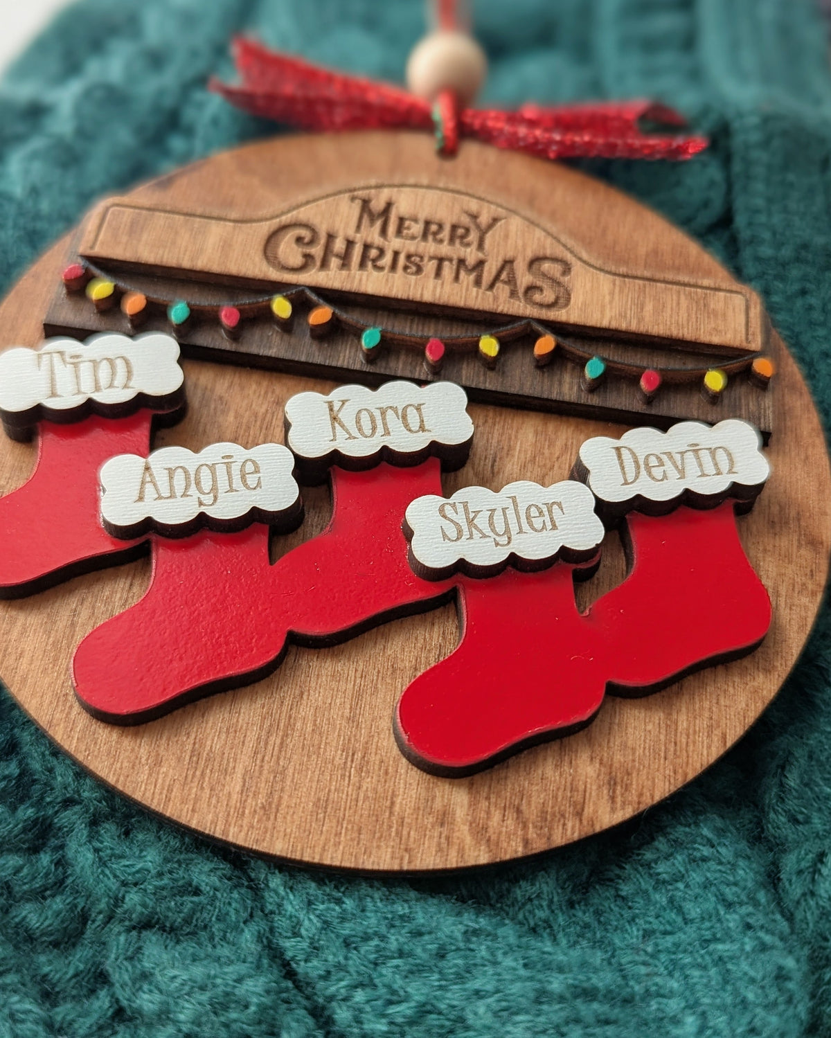 Stockings hung with care ornament personalization
