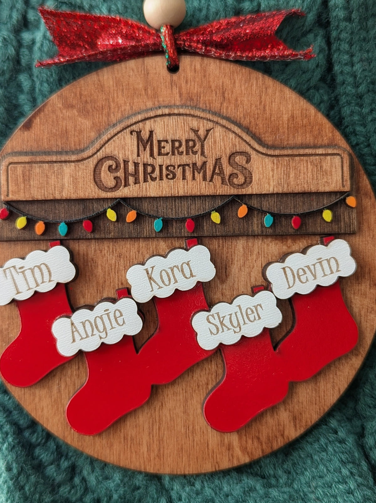 Stockings hung with care ornament personalization